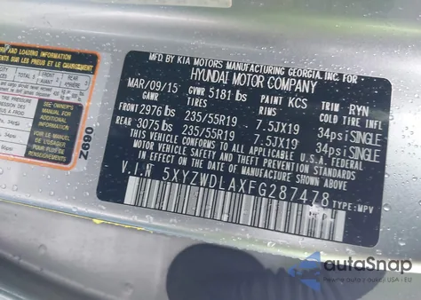 2015 Hyundai Santa Fe Sport 2.0L Turbo from USA, damaged, VIN 5XYZWDLAXFG287478